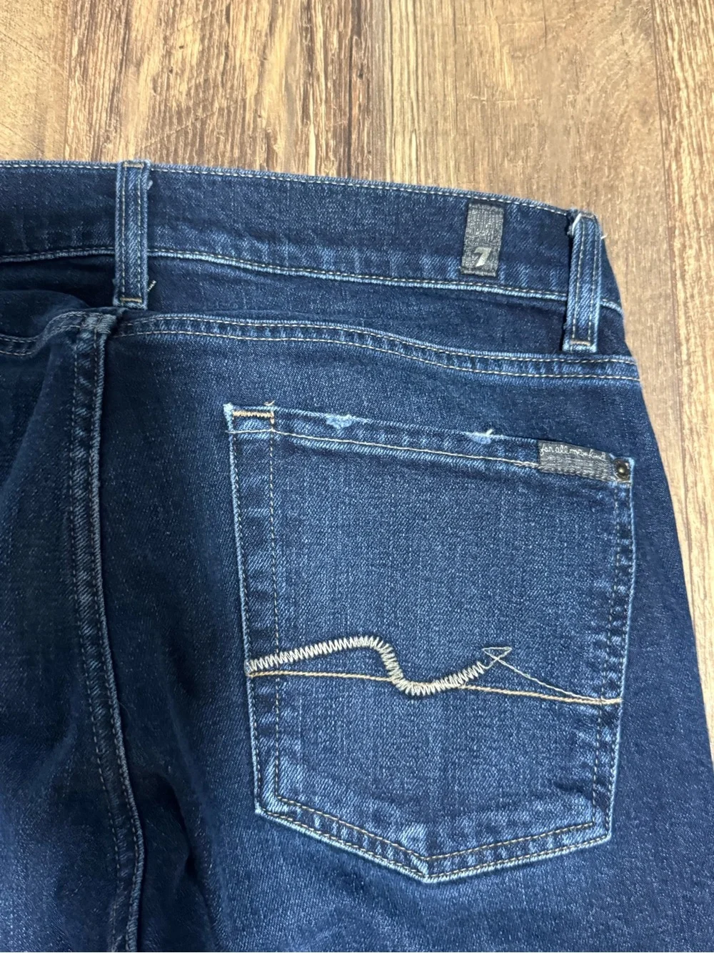 7 For All Mankind Slimmy Straight Jeans Mens 31 x 32 Blue Dark Wash Whiskered